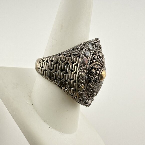 Sarda Sterling Silver 18K Gold Ring Filigree Pebbled Bali Scrollwork 925 Size 9 - Picture 5 of 12